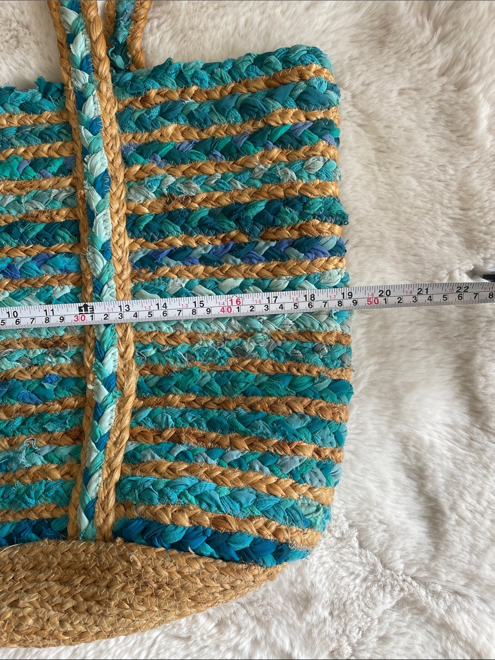 Woven Teal and Natural Straw Tote Bag - Unbranded - Picture 9 of 11